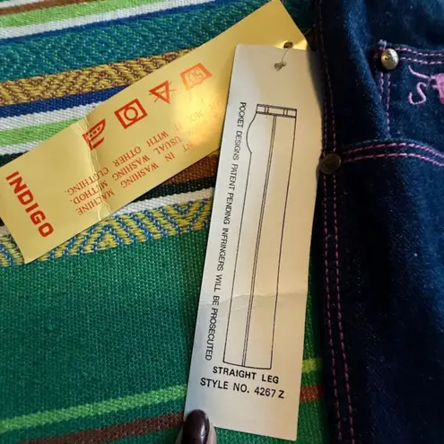 VTG 1970s Sergio Valente Pink Topstich Straight Leg Blue Jeans 27" NWT deadstock