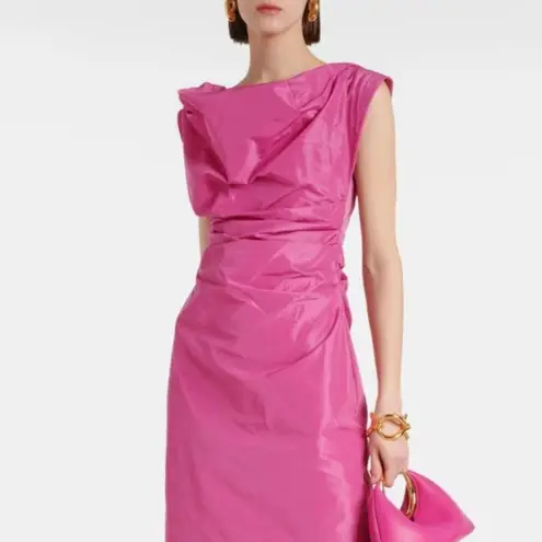 STAUD Andrea Off-Shoulder Midi Dress Size 2 Hot Pink