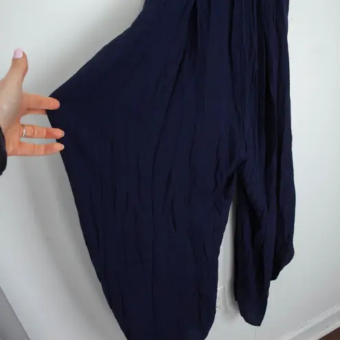 Halara NWT Womens Spaghetti Strap Lace Up Jumpsuit Cropped Size L Blue Gauzy