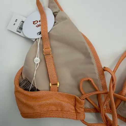 PQ SWIM PILYQ Citrine Skylar Halter Bikini Top SZ Small NWT Swim Shimmer Orange