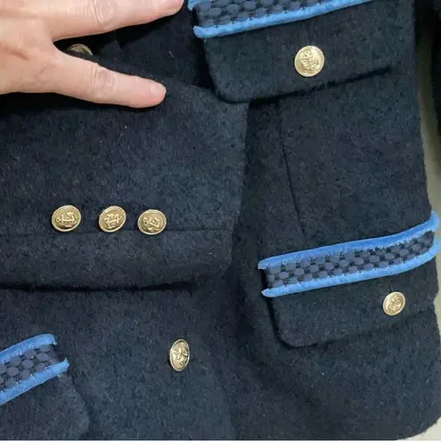 Sandro Noella Navy Tweed Blazer Sz 36 US Sz 4 Braid Trimmed Lined