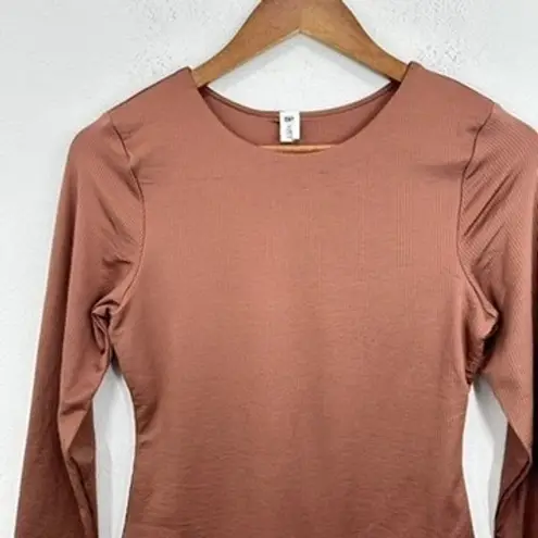 BP Brown Long Sleeve Bodysuit Ribbed Sculpting Knit Top Medium Comfortable