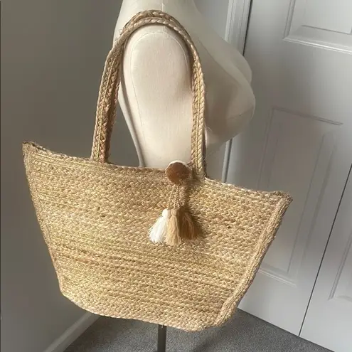 America & Beyond bag enshrine handwoven Stylish Tan Woven Jute Tote Bag New XL