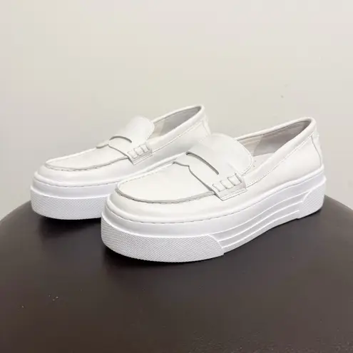 JSlides Jslide J Slide White Leather Ava Slip On Platform Loafers Shoes 7.5 M *No Box*