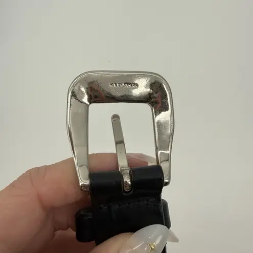 Unbranded Vintage Womens Black Leather Belt Size Medium Solid Brass Italian