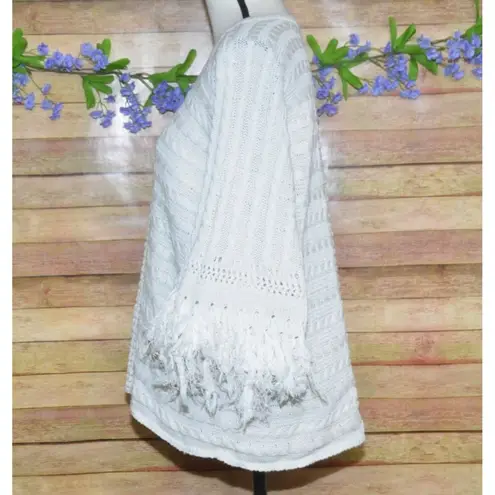 CAbi Fiesta Fringe Sweater Small Boxy Poncho Boho Coastal Beachy Half Sleeves