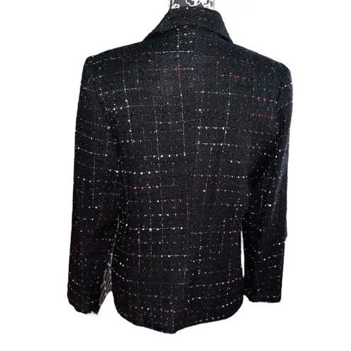 Sag Harbor Embellished Tweed Blazer Jacket Black Size 10