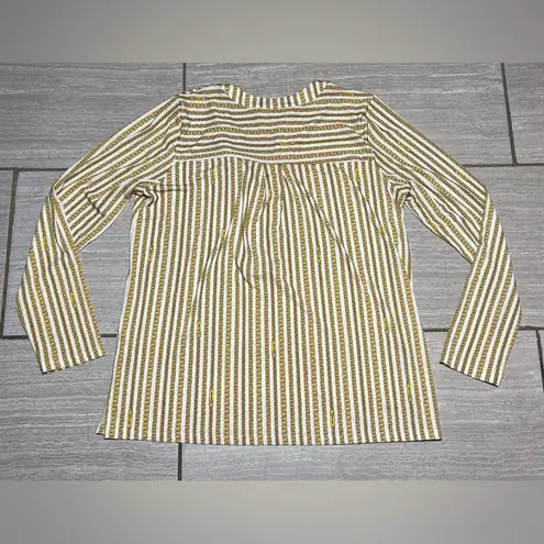 Michael Kors Zip Front Bone/Gold Long Sleeve Chain Logo Top Size Large Gold