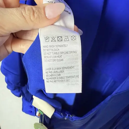 Farm Rio Mini Dress Bright Blue Open Back Ruffled Long Sleeve Women’s M