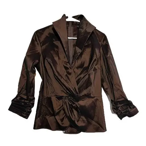 Tadashi Shoji Taffeta Suit Set Maxi Mermaid Skirt Collared Top Bronze 10/12