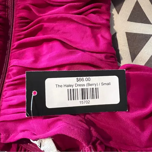 Privy Mesh Ruched Off The Shoulders Sweetheart Mini Dress In Berry Size S