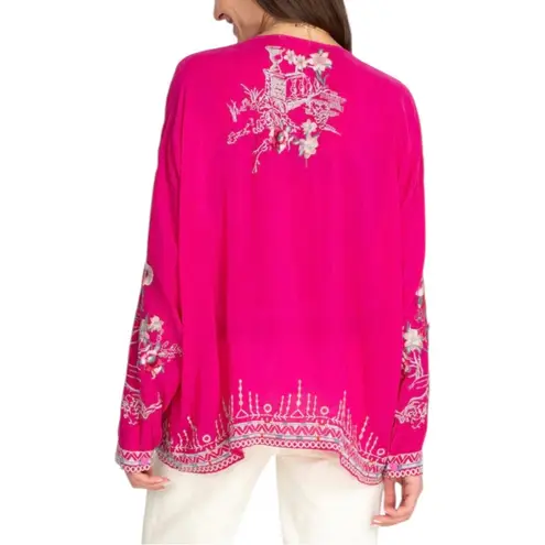 Johnny Was Elias Embroidered Blouse Pink Floral Womens Small C10122-1 Boho Tunic