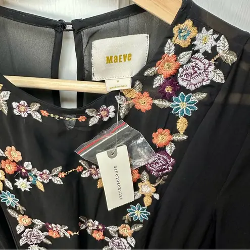 Maeve NEW! Anthropologie Anfisa Embroidered Tunic Dress Black Multi Size 0