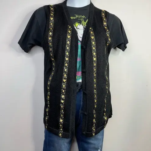 Vintage Richard Sport Metallic Black Aces Playing Cards Vegas Sweater Vest S