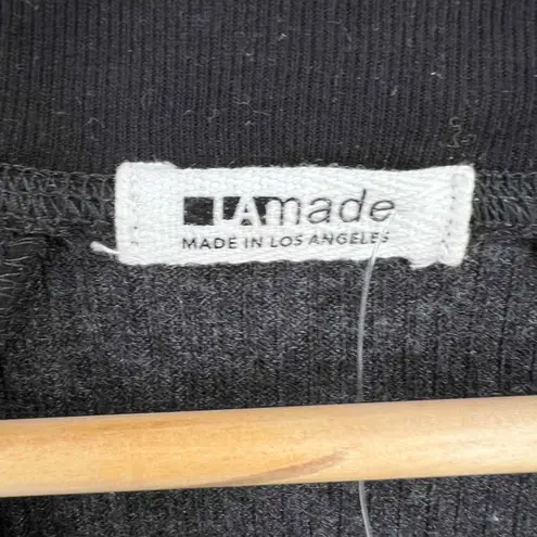 New LAMade Top Gray Ribbed Knit V Neck Long Sleeve Womens Small Black