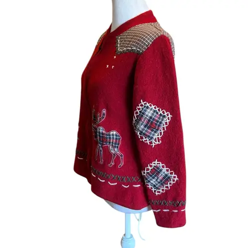 Coldwater Creek Wool Christmas Sweater Vintage Embroidered Patchwork Women Small