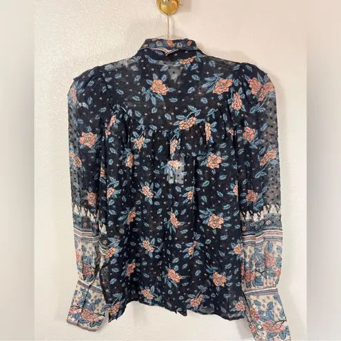 Ulla Johnson NWT Antoine Floral 100% Silk Sheer Ruffle Neck Tie Blouse Size 2
