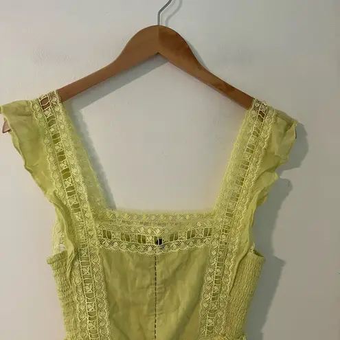 Free People FP One Lime Yellow Crochet Lace Square Neck Mini Verona Dress