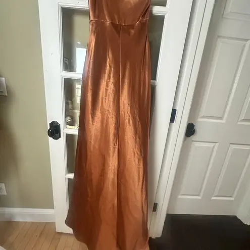 Birdy Grey Kira copper satin 1 shoulder bridesmaid bridal maxi dress NWOT Medium
