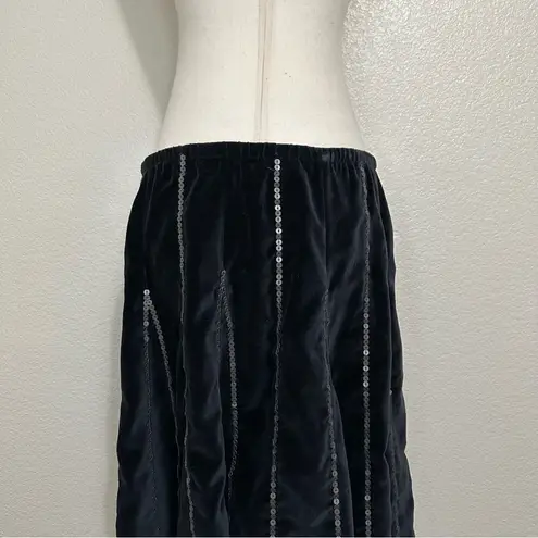 Soft Surroundings NWOT Black Velvet Sequins A-Line Flare Skirt