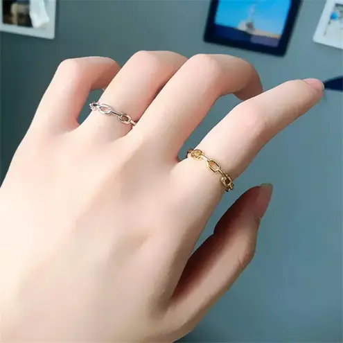 Boutique Unisex Cuban Chain 14k Yellow Gold-Plated Ring Adjustable Band Size Small