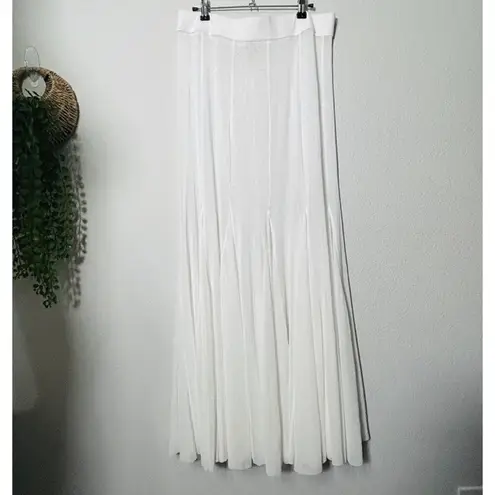 Free People NEW  Godet Girl Mesh Slip Maxi Skirt Stretch Sheer Winter White Sz Lg