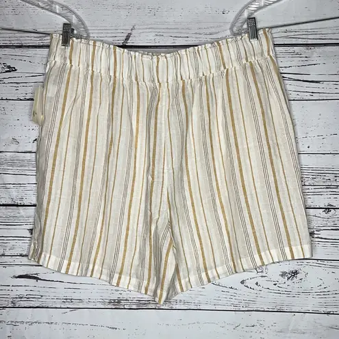 Wonderly NWT Size XXL White & Gold Stripe Elastic Waistband Linen Blend Shorts