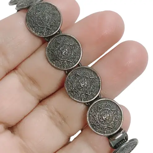 Sterling Silver Vintage  Round Mayan Calendar Link bracelet MEXICO