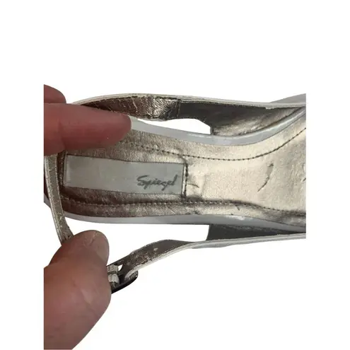 Vintage Spiegel White Peep Toe Slingback Flats Size 8 Adjustable Strap Shoes