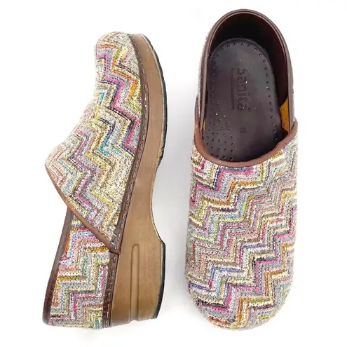 Sanita Professional Valborg Closed Back Clog Purple Rainbow Textile Knit Size 38 Tan