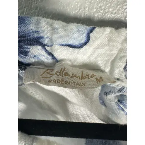 Bella Umbra Italy Linen White Blue Floral Resort Sleeveless Flowy Dress Medium