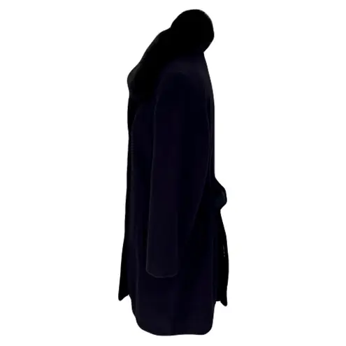 Vintage Forecaster Black 100% Wool Walker Coat with Fox Fur Collar Trim, Size 16