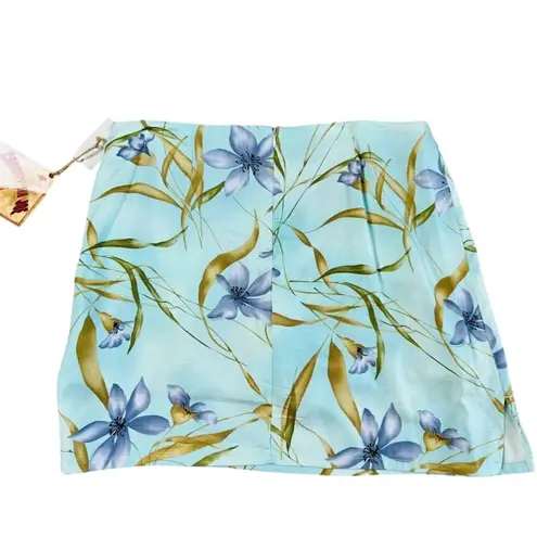 Caribbean Joe NWT Tropical Floral Crystal Blue Skort Skirt sz 14