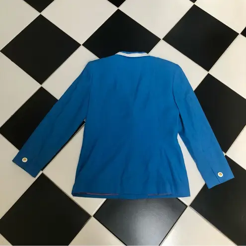 Oleg Cassini Vintage 80s Blazer Jacket Bright Lapis White Trim Gold Lion Buttons - Image 6