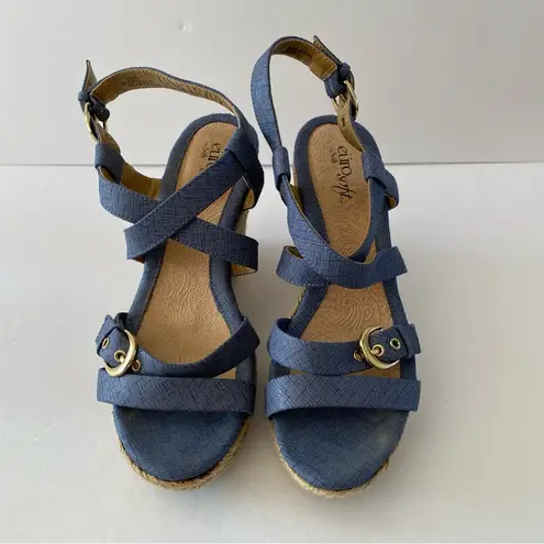 Eurosoft by Sofft Stacked Wedge Espadrille Blue Strappy Sandals Size 8