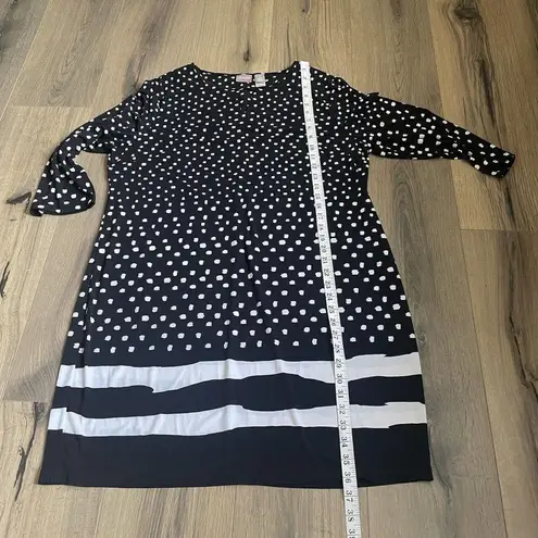 Chico's  Women Shift Jersey Knit Dress 3 Large Long Sleeve Black White Dot Stretch