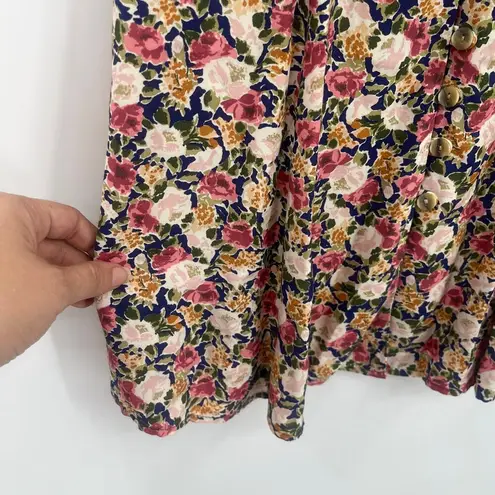 Jonathan Martin Vtg Aline Dress Sz 5/6 Blue Floral Cottage Core Peasant Lace 90s