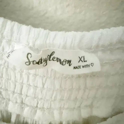 Salty Lemon | SET White Smocked Tank Wide Leg Gauze Lace Pants White Tassel | XL