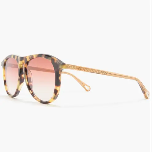 Chloé Havana Brown / Orange Aviator Pilot Sunglasses 56mm Tortoise Shell NEW