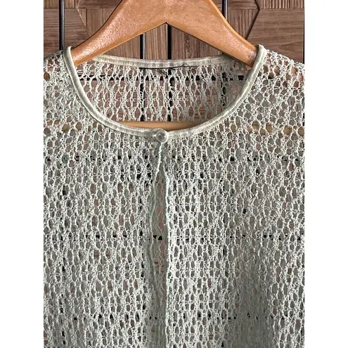 Womens Cardigan Crochet Size S Mint Green 3/4 Sleeve Single Button Boho Blue