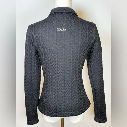 Spyder Black Cable Knit Full Zip Fleece Lined Sweater Jacket Women’s Size XS