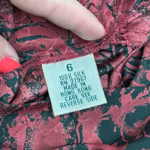 Austin Reed London Vintage 100% Silk Blouse Red Black Abstract Print, Cowl Neck Size 6