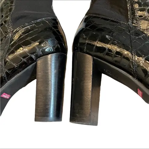 Isaac Mizrahi New York Isgeogin Black Leather Croc Tall boots