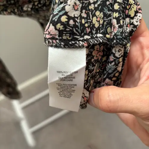 T Tahari Black and Pink Floral Button Down Blouse