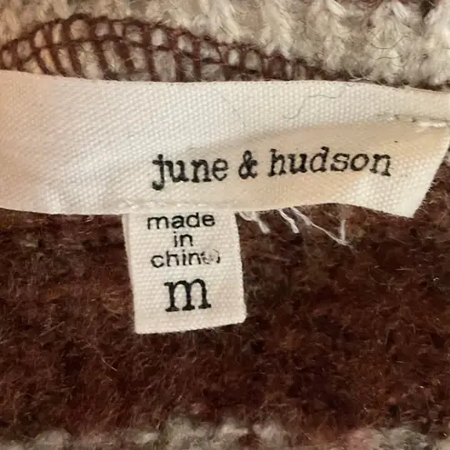 June & Hudson Women's Crewneck Crop Sweater Size M Striped Brown Oatmeal Knit Size M