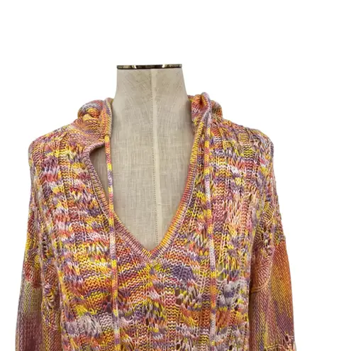 Ramy Brook Abby Marled Knit Hoodie Sweater Orange Pink Yellow Size Medium