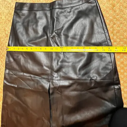 Who What Wear  Black Vegan Leather Midi Skirt Lace Peek a Boo SZ 8 Officecore