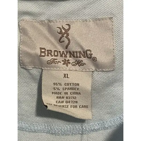 Browning Sleeveless Top Womens XL Blue V Neck Button Collared Tank Shirt NWT