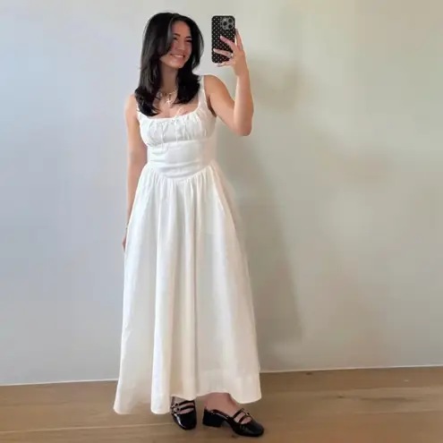 Reformation  | Balia 100% Linen Midi Dress with Pockets in White