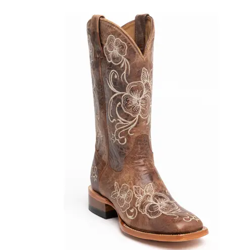 Shyanne Lasy Floral Embroidered Western Boots Brown Leather Size 9 NWOB Cowgirl